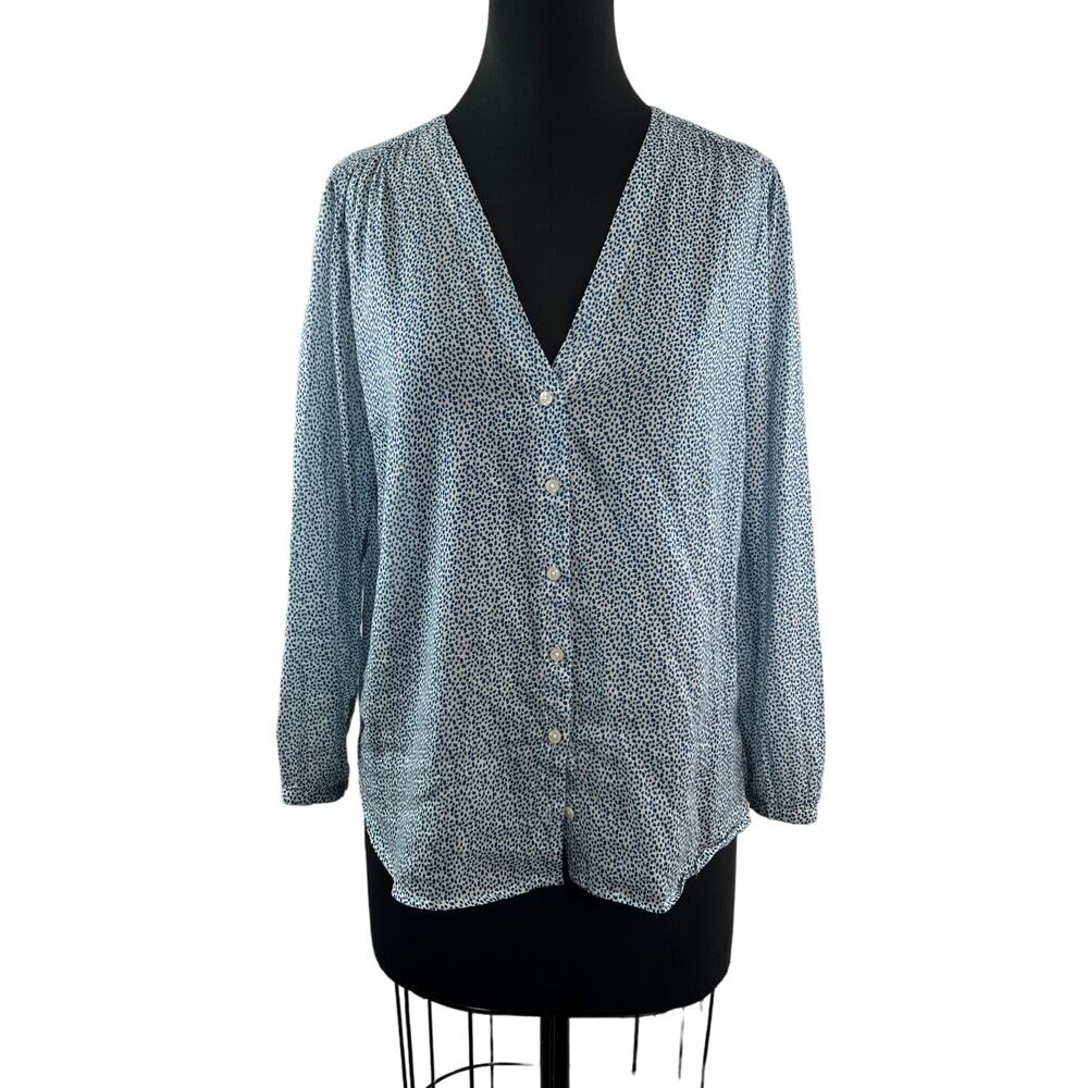 Trovata Birds Of Paradis White Blue Top Cotton Polka Dot Button Front Medium M